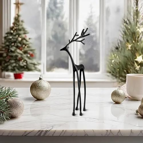 Generisch Renna nera, ornamenti di renna natalizia, elegante decorazione da tavolo, moderna scultura di renna opaca per soggiorno, davanzale, camera da letto, decorazione natalizia (J)