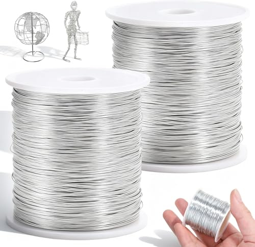 2 Rolls of Silver Craft Wire, Jewellery Wire, 0.8 mm x 100 m, Bendable, Flexible, Silver Wire for Crafts, DIY Flower Arrangements, Sculptures, Craft Materials, Jewellery Making, Weaving