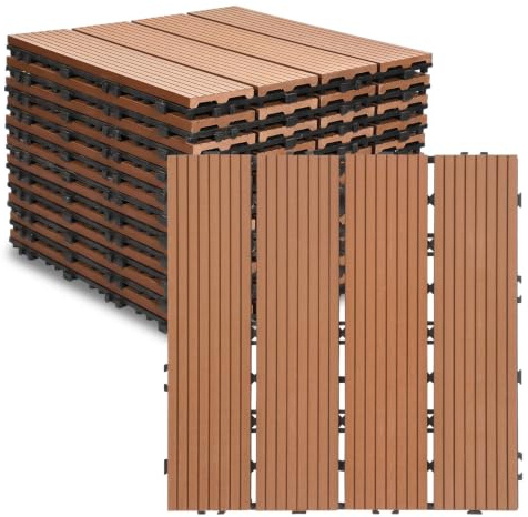 Jayseuw WPC-plattor 30 x 30 cm 66 stycken / 6 m² Bruna terrassplattor Klicksystem Platta Träutseende Golvbeläggning Klickplattor Terrass Balkong/Färg: Brun