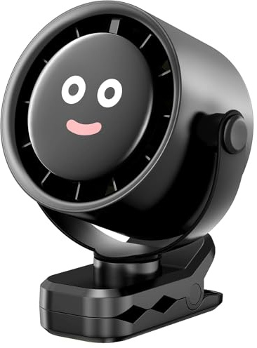 Aduarjo Ventilatore USB-C ricaricabile, piccolo ventilatore da tavolo con morsetto, 5 velocità, portatile, con display LED, rotazione a 360° (Black)