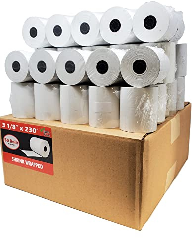 55GSM - Shrink Wrap 3 1/8 x230 Feet Clover Station Thermal Paper Rolls (1 CASE - 50 ROLLS) BPA Free M129C, M244a, M129 Star tsp100 Receipt Printer Paper from Nayelish