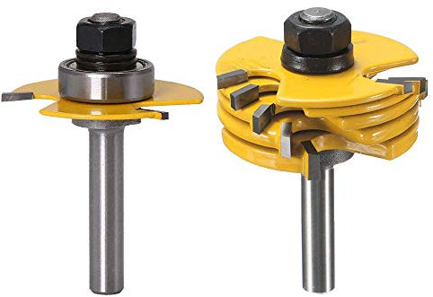 Bestgle Jeu de fraises à rainurer à 6 dents de 6,35 mm avec tige réglable à 3 ailettes de 6,35 mm, 3/32, 1/8, 5/32, 3/16, 1/4