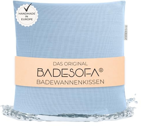 BADESOFA Badewannen-Kissen Medium in Blau | Premium Wannenkissen, Handgefertigt in Europa, Waschbar & Schnelltrocknend, Zubehör Kissen für breite, eckige Badewanne
