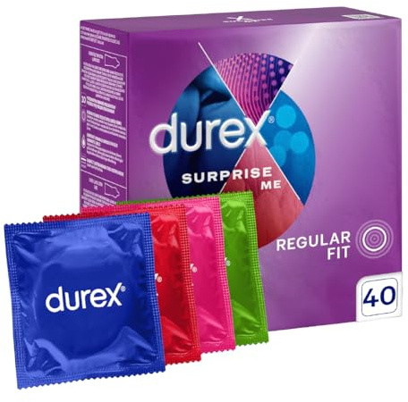 Durex Surprise Me kondomer - Spännande variation, bekvämt och diskret förpackade - för säkert sex och extra stimulans - storförpackning med 40 st.