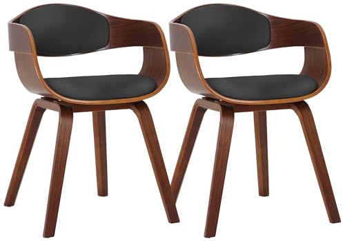 CLP Lot de 2 chaises Kingston ergonomiques, Dossier rembourré, Simili Cuir & Bois, Charge Max. 150 kg, Couleur:Noyer/Noir