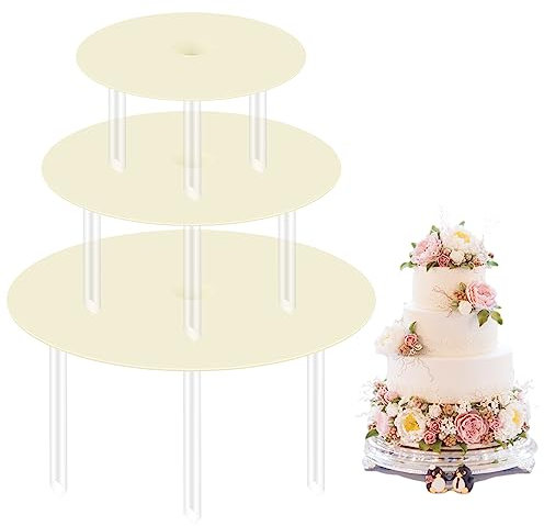 Soportes para Tartas, 3 Pcs Tableros de Pastel con 9 Varillas de Soporte para Tartas, Soporte Bandeja para Tartas Reutilizables, para Tartas Fiestas Cumpleaños Bodas