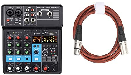 EBAYTV DJ Mixer, Console di miscelazione Portatile 6 canali Bluetooth Soundcard USB Play Record Computer Playback Mini Audio Mixer Broadcast Podcast A6(NA4-E-U 1pcs 2M)