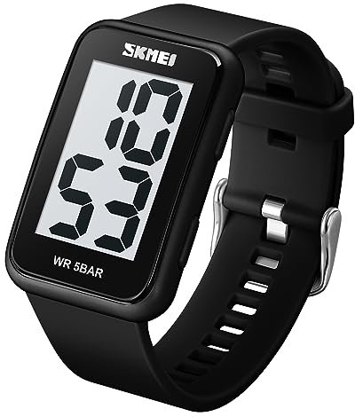 Gosasa Reloj digital cuadrado para hombre y mujer, esfera de números grandes, resistente al agua, LED, A Negro-Blanco, Moderno