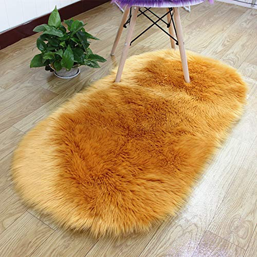 SMTCM Ovaler Kunstfell Teppich Bettvorleger Sofateppiche Plüschteppiche Fellimitat Weich Langflor Flauschiges Hochflorteppiche Geeignet für Schlafzimmer Wohnzimmer Kinderzimmer