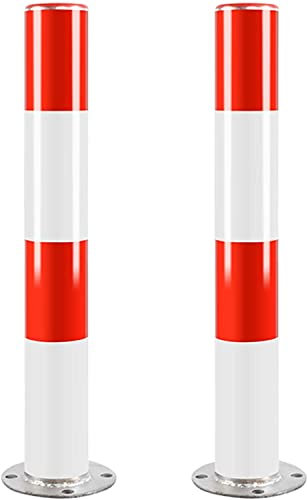 Parkplatzsperre Absperrpfosten 2 Stück Sicherheitspollerpfosten Aus Verzinktem Stahlrohr, Parkpfostenpoller Mit Rotem Und Weißem Reflektierendem Klebeband, Verhindern Rost, For Verkehrsempfindliche Be