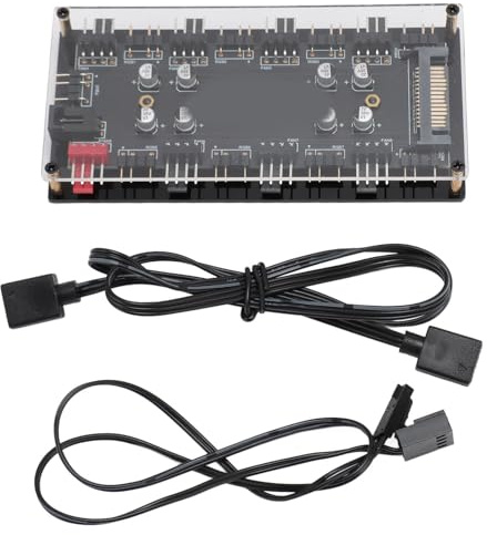 ciciglow ARGB-PWM-Lüfter-Hub, 2-in-1 8-Wege-12-V-4-Pin-PWM-5-V-3-Pin-ARGB-Gehäuselüfter-Hub-Adapter mit SATA-Stromversorgungsschnittstelle