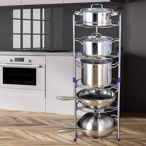 BLUEBRIT® 5 Tier Round Pan Pot Rack Kitchen Wire Shelving Unit Organiser Pans Pots Storage Shelf Cookware Organizer