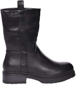 Anfibi Donna Bassi Invernali a Punta Rotonda in Ecopelle con Gambale Alto 22cm Tacco Largo 4cm Suola In Gomma 2 cm Stivali Antiscivolo (Nero, Sistema Taglie Calzature EU, Adulto, Numero, Media, 39)