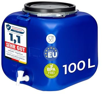 Garronda tanica acqua con rubinetto da 100 litri, contenitore con coperchio e rubinetto, serbatoio quadrato, adatto come bidone per alimenti, conservazione di crauti o salamoia GD-0089, Blu