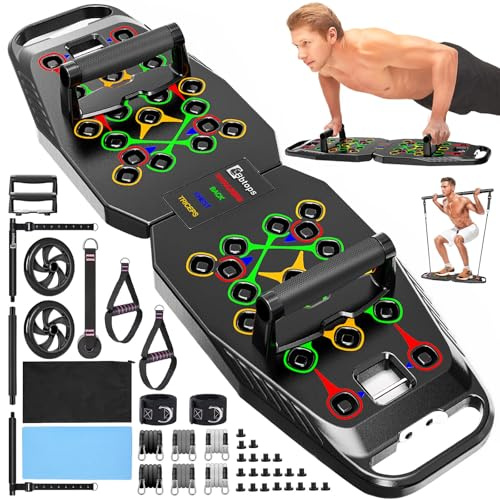 BBTOPS Push up Board, Pilates Bar & Ab Roller, 25-in-1 Foldable Push up Bar at Home Workout,Gym Exercise Professional Push ups bar Strength Training Equipment for Man and Women