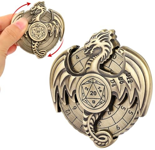 7 in 1 Fidget Spinner Würfel Set für DND, Neuheit Winged Flying Dragon Relief Metall Roulette D&D Würfel, Dungeons und Drachen RPG Rollenspiel Würfel Vintage Bronze