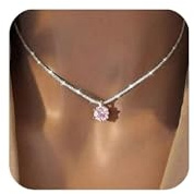 Meteorstarry Halskette Damen Silber 925,Edelstein Kette Silberne mit Rosa Anhänger,Glizter Personalisierte Boho Pink Modeschmuck Kette Silberschmuck Geschenke für Freundin Frauen