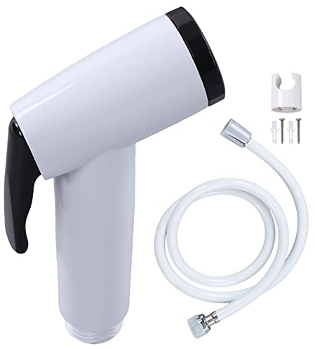 Bidet Sprayer for Toilet & Pet Care | Wall Mounted Handheld Sprayer with G1 / 2 Thread | Multi - Use for Diaper / Dog Shower / Floor Maintenance | Lightweight ABS & PVC (B1125W Three-Piece Set 1)