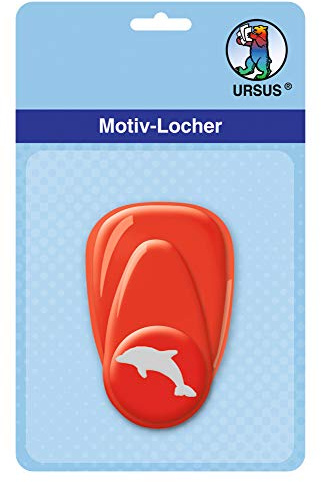 Ursus 19470022 - Motivlocher mit Hebel klein, Delphin, rot, ausgestanztes Motiv ca. 16 mm, aus Kunststoff mit Metallstanze, geeignet für Grammaturen von 160 220 g /qm