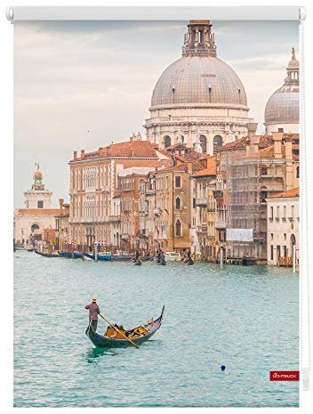 Lichtblick Klemmfix Tageslicht-Rollo mit Motiv, ohne Bohren, Blickdicht, Seitenzugrollo, Made in Germany, Venedig Canal Grande - Blau 90 x 150 cm (B x L)