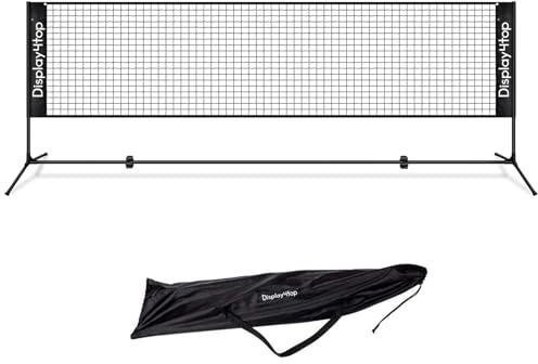 display4top 5M Badminton Net Set, Volleyball Tennis Net, Height Adjustable, Portable with Portable Carry Bag, Sports Net for Indoor or Outdoor Court, Beach, Driveway, Black
