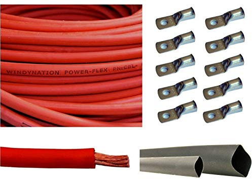 WNI 8 AWG 8 Gauge 20 Feet Red Battery Welding Pure Copper Ultra Flexible Cable + 5pcs of 5/16 & 5pcs 3/8 Copper Cable Lug Terminal Connectors + 3 Feet Heat Shrink Tubing