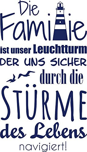 GRAZDesign Wandtattoo Wohnzimmer Familie Sprüche, Wandaufkleber Aufkleber maritim mit Leuchtturm, Familienspruch selbstklebend, 88x50cm (HxB), 049 königsblau