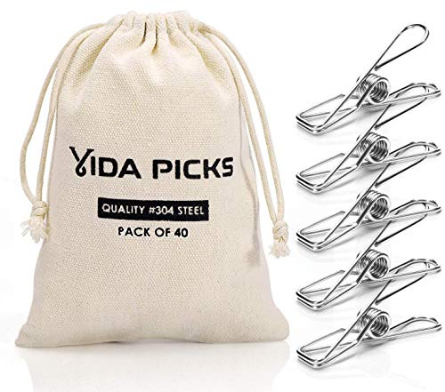 40 Pack Wire Clothes Pins Heavy Duty Outdoor, Stainless Steel ClothesPins for Hanging Clothes, Metal Clothes Pegs, Clothing Clips, Laundry Pins 1.8mm Diameter 6cm Long