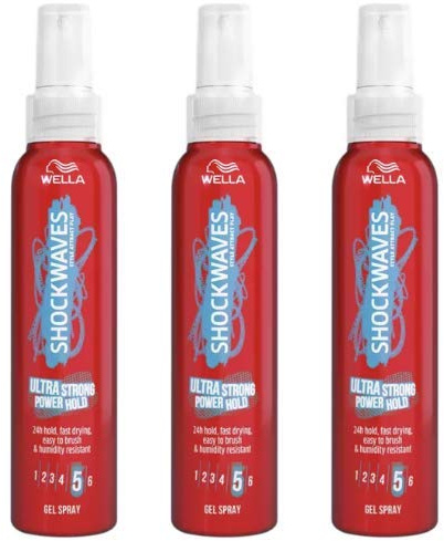 3x Wella Shockwaves Styling Ultra Strong Rock & Hold 5 Gel Hair Spray 150ml