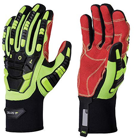Skytec Torq 1 Pair Red/Black/Yellow Safety Leather Work Gloves with Neoprene Coating that Provide Cut Resistance (X-Large)