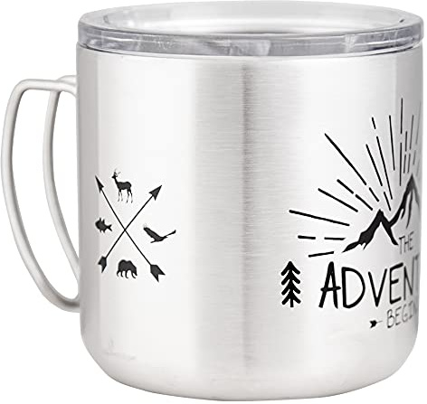 MUGSY mugg i rostfritt stål, adventsstart, To-Go kopp, avtagbart lock, okrossbart, 330 ml, silver