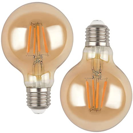 SCNNC G80 E27 4W LED Vintage Edison Light Bulb Amber Dimmable 220V, 400LM Warm White, Replace 40W Incandescent, G80 Globe Decorative Filament Retro E27 LED Bulb for Cafe, Restaurant, Pack of 2