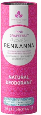 BEN & ANNA Pink GrapeFRUIT- Naturlig deodorant-pinne för män och kvinnor | Vegan och naturkosmetik | hållbar i papertube | Mot stark svettning | aluminiumfri (40 g (1-pack))