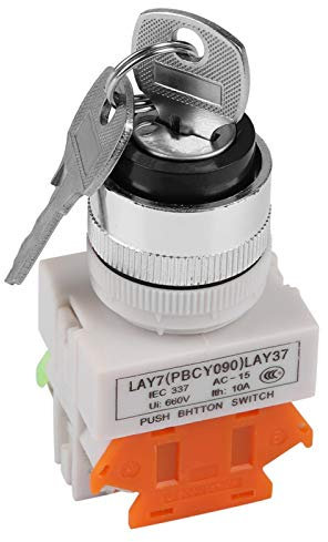 Agatige 2 Position Key Operated Rotary Switch, 22mm 2 Positions ON Off Metal Keylock Switch LAY37-11Y/21