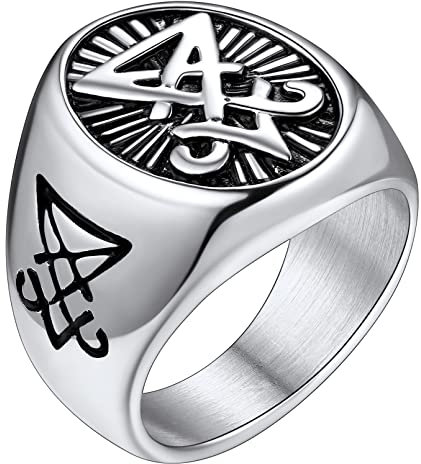 FaithHeart Herren Ring Männer Statementring Siegel von Luzifer Ring personalisierter Punk Siegelring Partnerring Freundschaftsring mit Namen Text Gravur