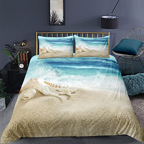 RFFLUX 3D Meer Strand Muscheln Bettwäsche 135x200 cm 4teilig mit Reißverschluss Microfaser Warme Sommer Weich Bettbezug Set Kinderbettwäsche mit 2 Kissenbezug 80x80 cm für Mädchen Junge