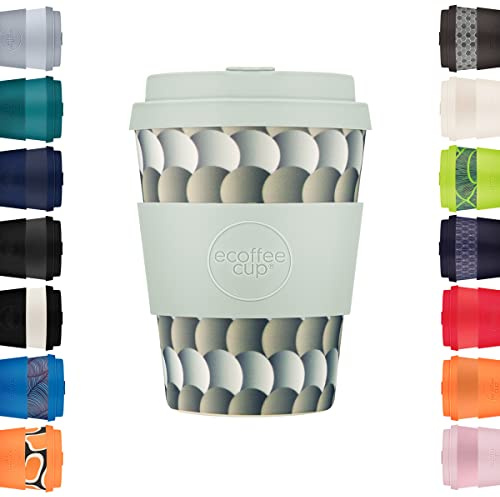 Ecoffee Cup 12oz 350ml Wiederverwendbare umweltfreundliche 100% pflanzliche Kaffeetasse mit Silikondeckel und Hülle - Melaminfreie und biologisch abbaubare Reisetasse, Drempels