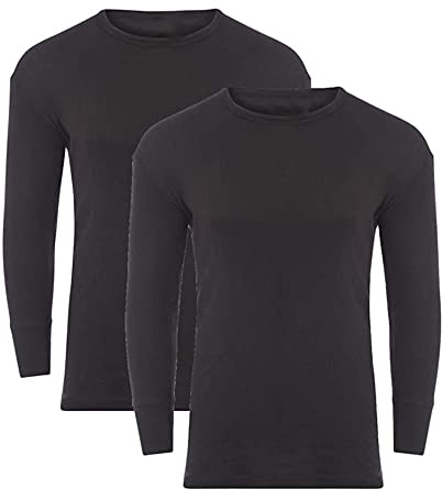 Candid Styles® Pack of 2 Mens Thermal T-Shirt Underwear Baselayer Shirt Long Sleeve Crew Neck Winter Warm Undershirt Vest Top(Black,Medium)