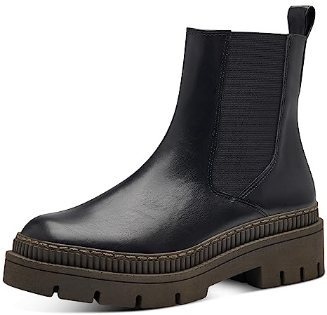 MARCO TOZZI Stivaletti Chelsea Donna in Pelle Sintetica Zeppa, Black/Khaki, 36 EU
