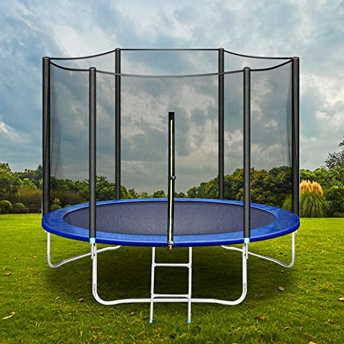 ORYXEARTH Trampolin Outdoor Ø 183/244/305/366 cm Indoor Trampolin Kinder Rundes Gartentrampoline, Komplettset mit gepolsterten Stangen, Leiter, Randabdeckung, Sicherheitsnetz (Ø 305 cm)
