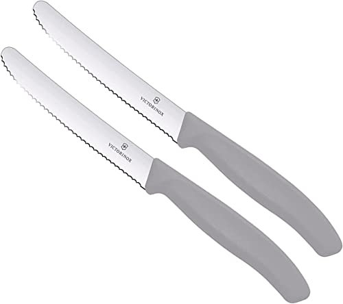 Victorinox | 2 Stück Tafelmesser Swiss Classic | Cool Grey | Tomatenmesser mit Wellenschliff | rostfrei | Swiss Made
