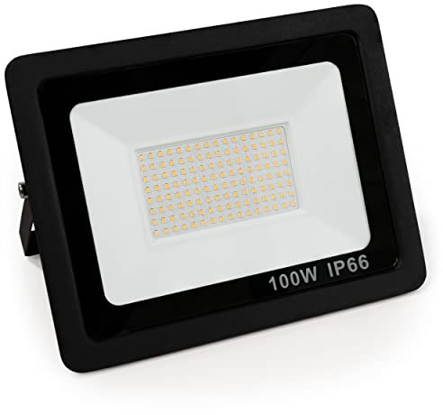 McShine - LED Außenstrahler Fluter | Slim | Warmweiß 3000K, 100 Watt, 8500 Lumen Außenlampe mit Stativ wasserfest IP66 für Gartenbeleuchtung, Wegbeleuchtung, Auffahrt