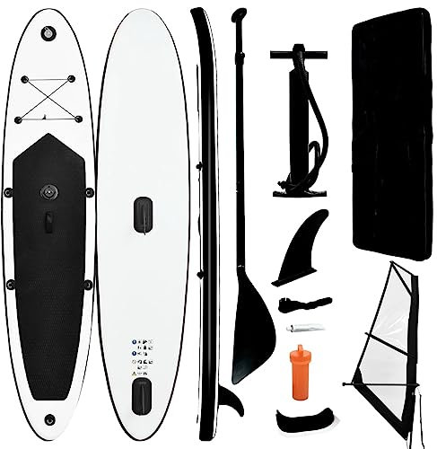 Aufblasbares Stand Up Paddleboard mit Segel Set Schwarz und Weiß, Artikelfarbe: Schwarz und Weiß