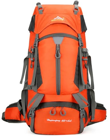 YZNLOQ 65L Camping Wandern Rucksack, große Kapazität, leichte Trekking-Tagesrucksäcke Herren Damen Wasserdicht Outdoor Bergsteigen Reise Camping Rucksack, Orange, 65 cm (L)