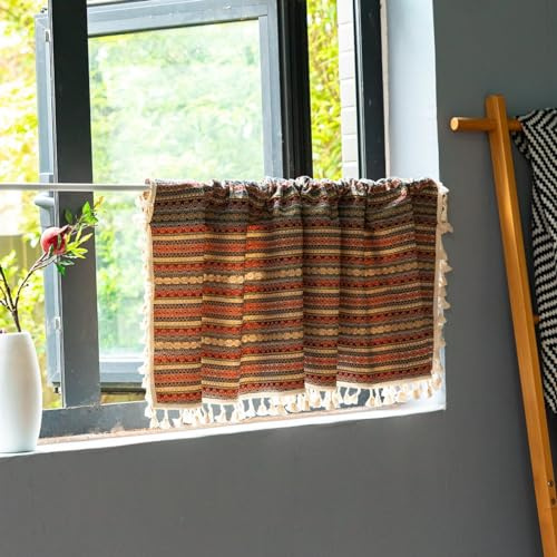 A.Monamour Tenda Corta per Interni Traslucido Semi Oscurante in Cotone Boho Bohémien Decorativo con Nappine Tende a Pannello Porta Finestra per Camera da Letto Soggiorno Cucina Bagno, 1 Pezzo, B