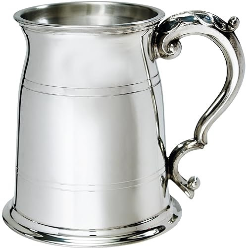 Pewter Tankard 1 Pint Old London Shaped Double Lines Pewter Pure Heavy Gauge Beer Tankard Perfect for Engraved Personalised Gifts for Men and Women