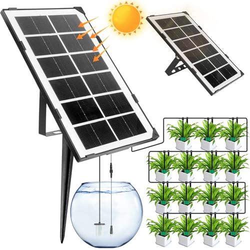 AMFUN Solar Bewässerungssystem, Automatisches Gartenbewässerungssystem, Tropfschlauch Bewässerung, mit 12 Timer-Modi +15 M Schlauch für Kübelpflanzen im Freien, Garten, Balkon Pflanzen