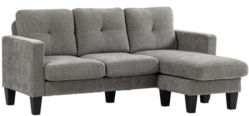 HOMCOM Sofá Chaise Longue Reversible, Sofá de 3 Plazas en Forma de L, Tapizado en Chenilla, Asiento y Respaldo Acolchados, Estructura de Acero, 186x130x84 cm, Marrón Topo