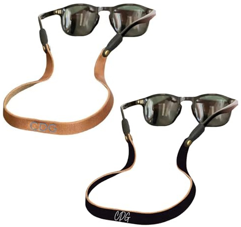 Personalisiertes, farblich bedrucktes Brillenband aus Leder, personalisierter Namensdruck, Vatertag | Geburtstag | Weihnachten | Hochzeit | Geschenke für Ehemänner, Freunde und Trauzeugen (Schwarz)