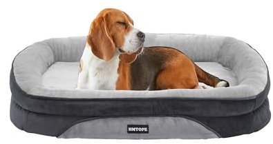 HMTOPE Lit orthopédique pour chien, canapé pour chien, coussin de traversin à quatre côtés, dessous antidérapant, panier pour chien, amovible et lavable, petits chiens, chiens de taille moyenne, 90 x